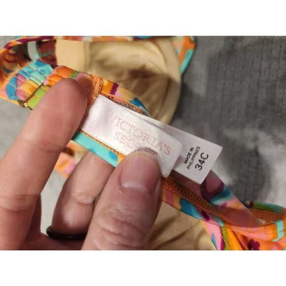 Victoria's Secret Swim 34C Paisley Bikini Top Blue Orange Floral - Picture 3 of 3